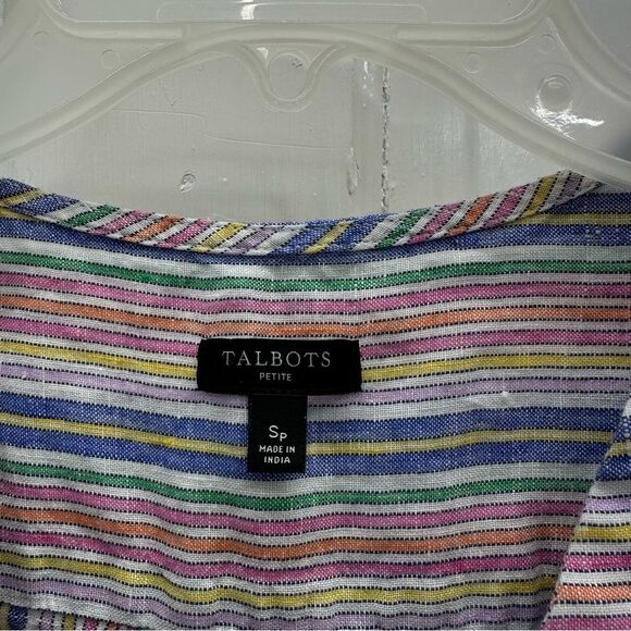Talbots linen sleeveless v neck lightweight rainbow stripe shirt women's small - Picture 4 of 5